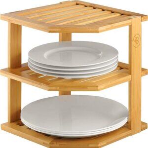 Plate Organizer for Cabinet - Bamboo Kitchen and Bathroom Organization